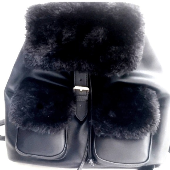 NEW! COLAB MONTREAL Black Faux Fur Backpack. main image 3